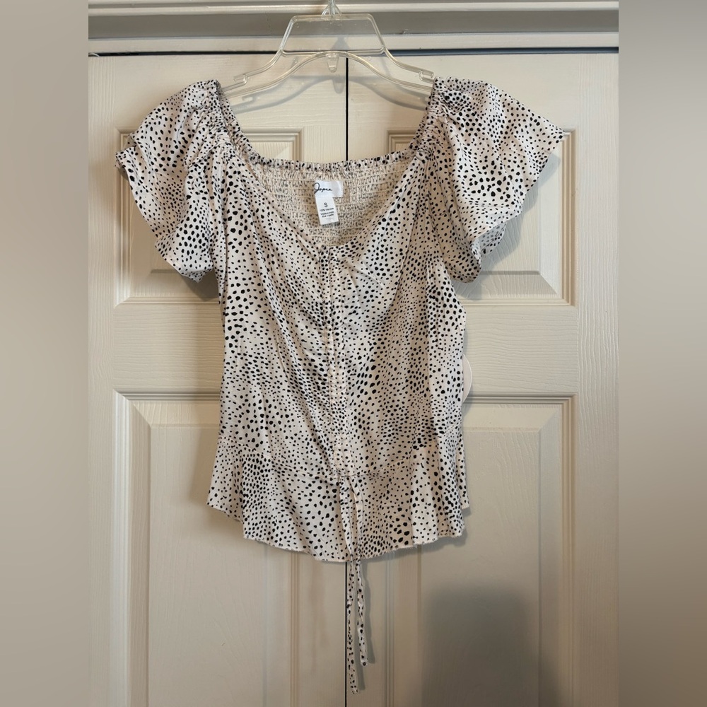 Japna Black and Cream Spotted Blouse